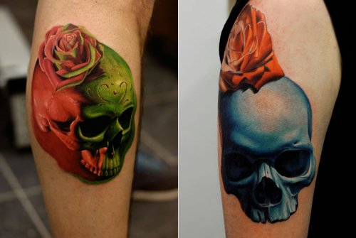 Rose And Skull Optical Illusion Tattoo